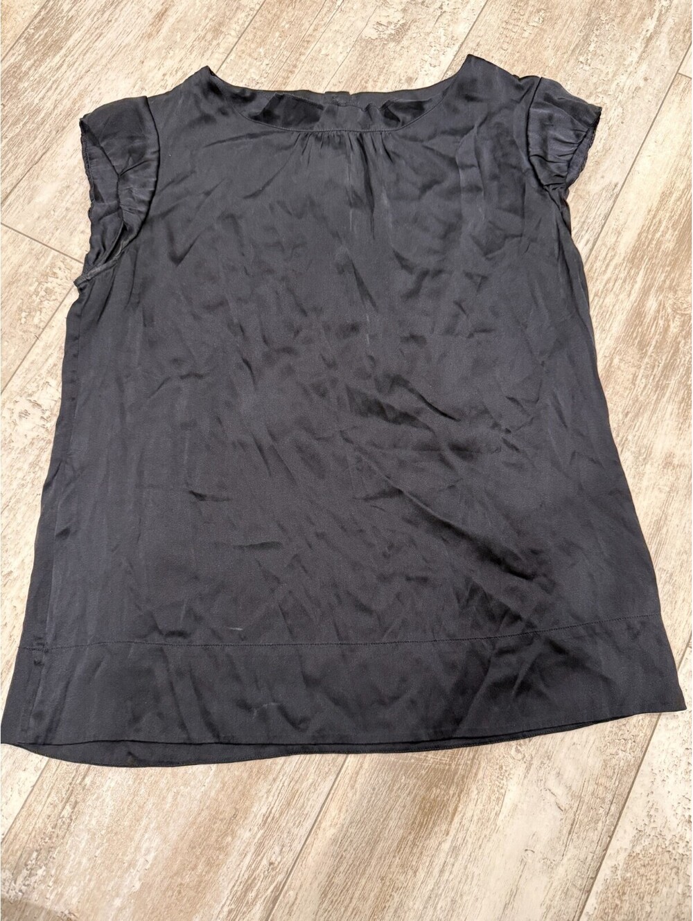 GNW Black Silk Blend Short Sleeve Blouse Minimalist